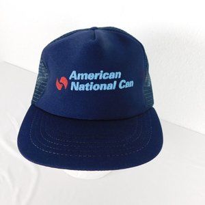 American National Can Mens Blue Trucker Hat Mesh Back Snapback Adjustable USA